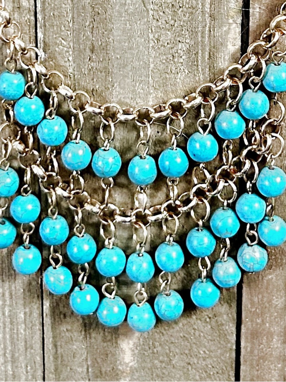 Beautiful Tiered Chandelier Faux Turquoise Necklace - Picture 3 of 10